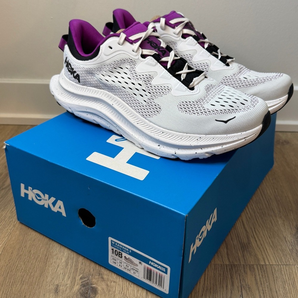 Hoka One One White and Purple Women's Athletic Running Shoes